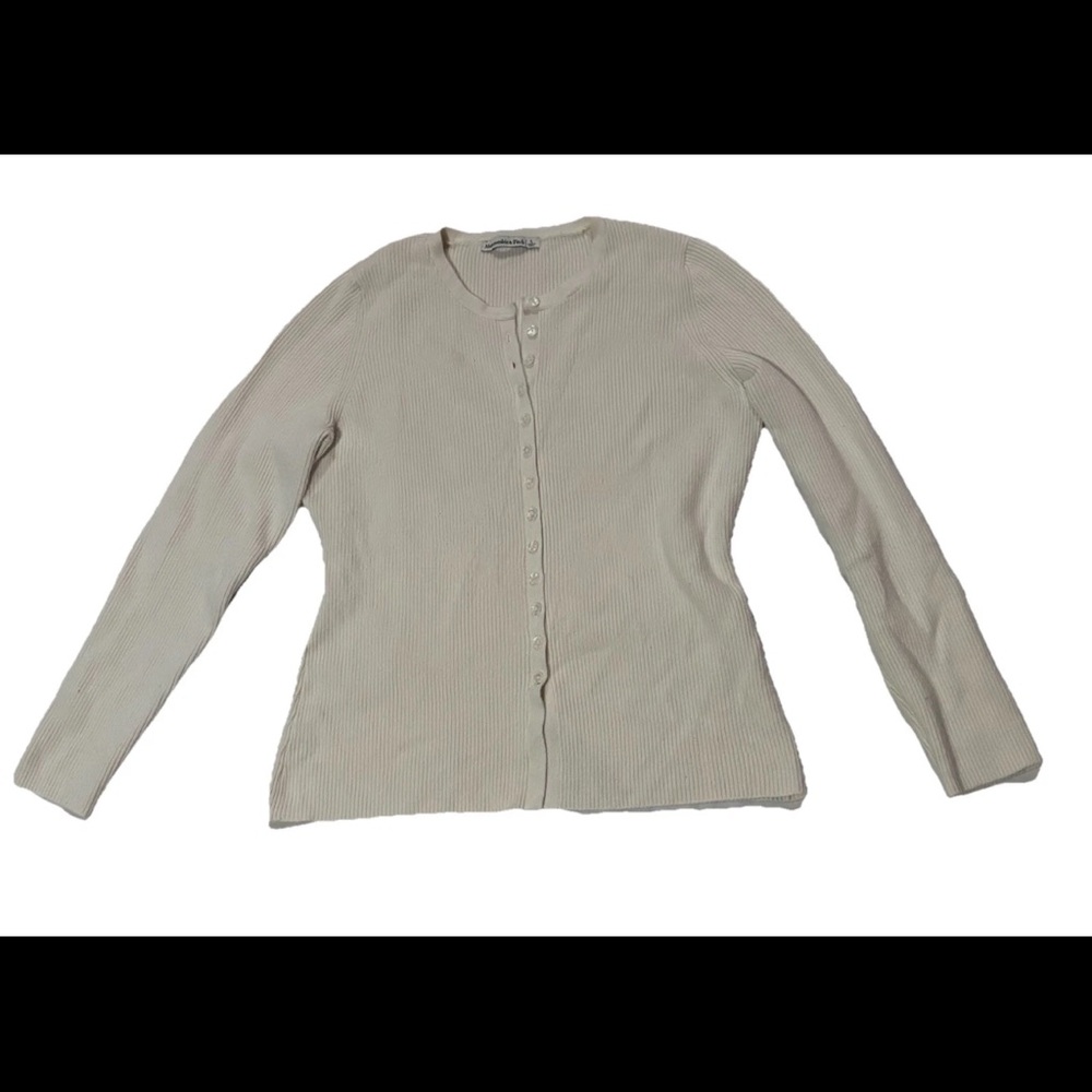 Abercrombie & Fitch Y2K Viscos Blend Button Front Ribbed L/S Cardigan L/G Bone